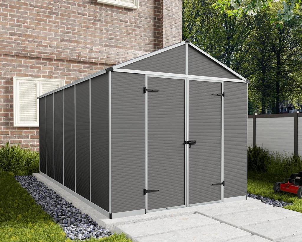 Palram - Canopia Rubicon Storage Shed, 8'x15' DIY Backyard Shed, Gray Polycarbonate Panels and Aluminum Frame, Sheds & Outdoor Storage for Lawn Mower, Bike, Garden Tools, Outdoor Storage Box Shed
