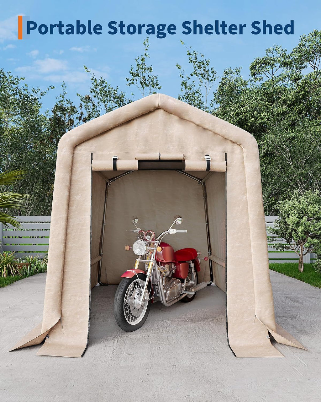 GarveeLife 6x6 ft Outdoor Portable Storage Shed with Roll-Up Door & Vent, 240G Heavy-Duty Shelter Waterproof PE Tarp, UV-Resistant Storage Sheds for Motorcycle, Firewood, Garden and Tools -Khaki