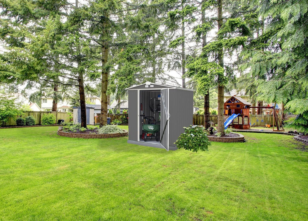Arrow 6' x 5' EZEE Galvanized Steel Low Gable Shed Charcoal with Cream, Storage Shed with Peak Style Roof