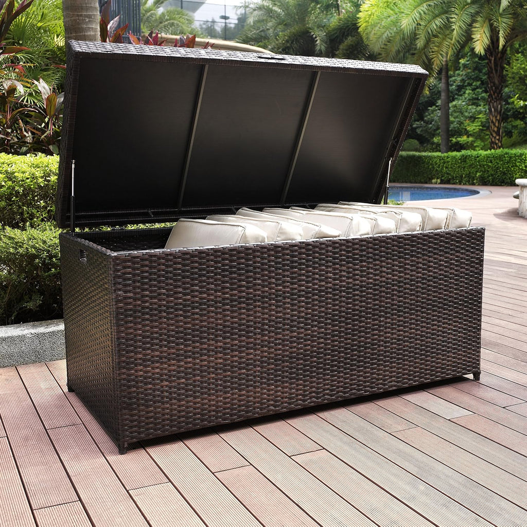 Crosley Furniture Palm Harbor Wicker Outdoor Storage Box for Patio Furniture Cushions and Pool Floats, Brown