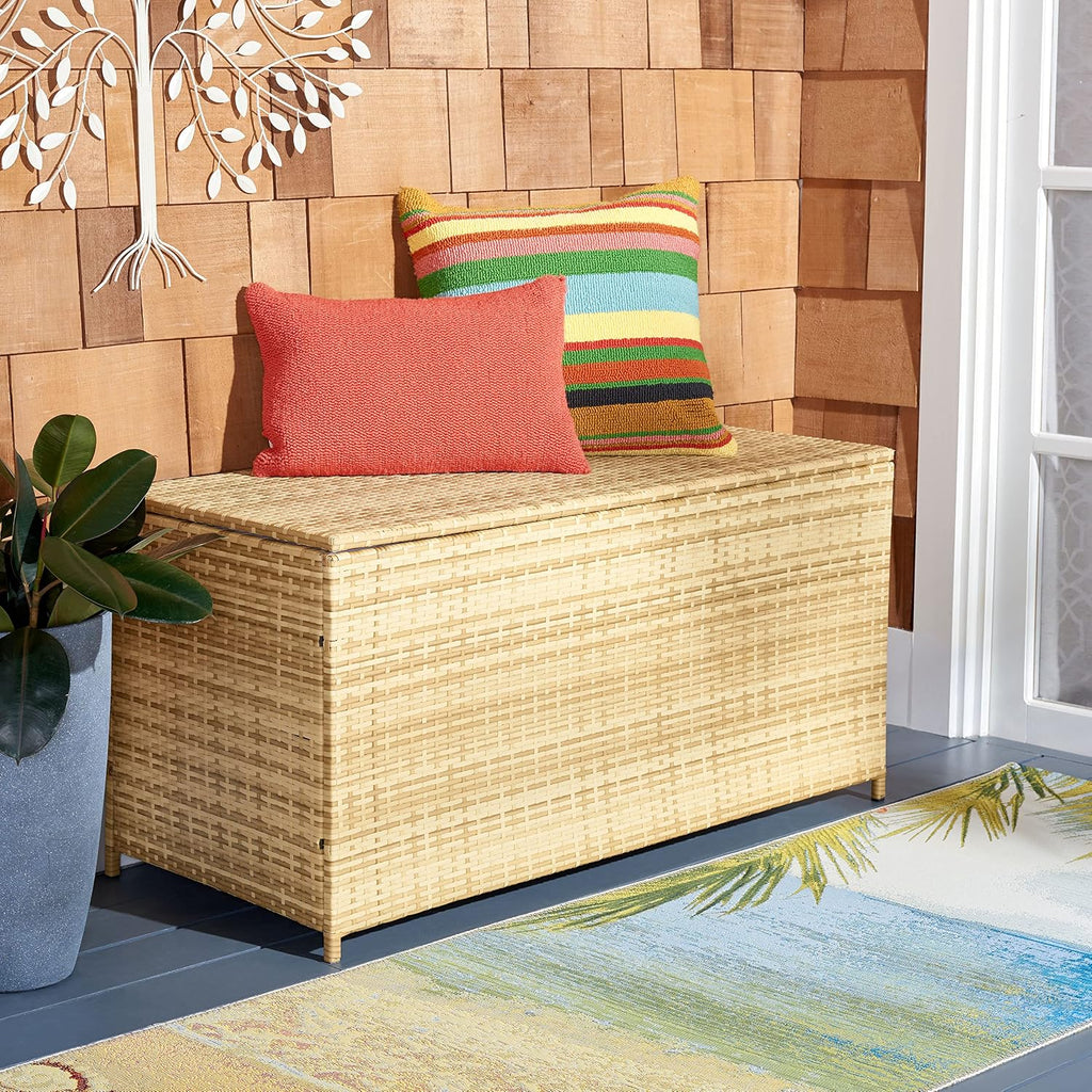 SAFAVIEH Outdoor Collection Oliveira Natural/White Cushion Box