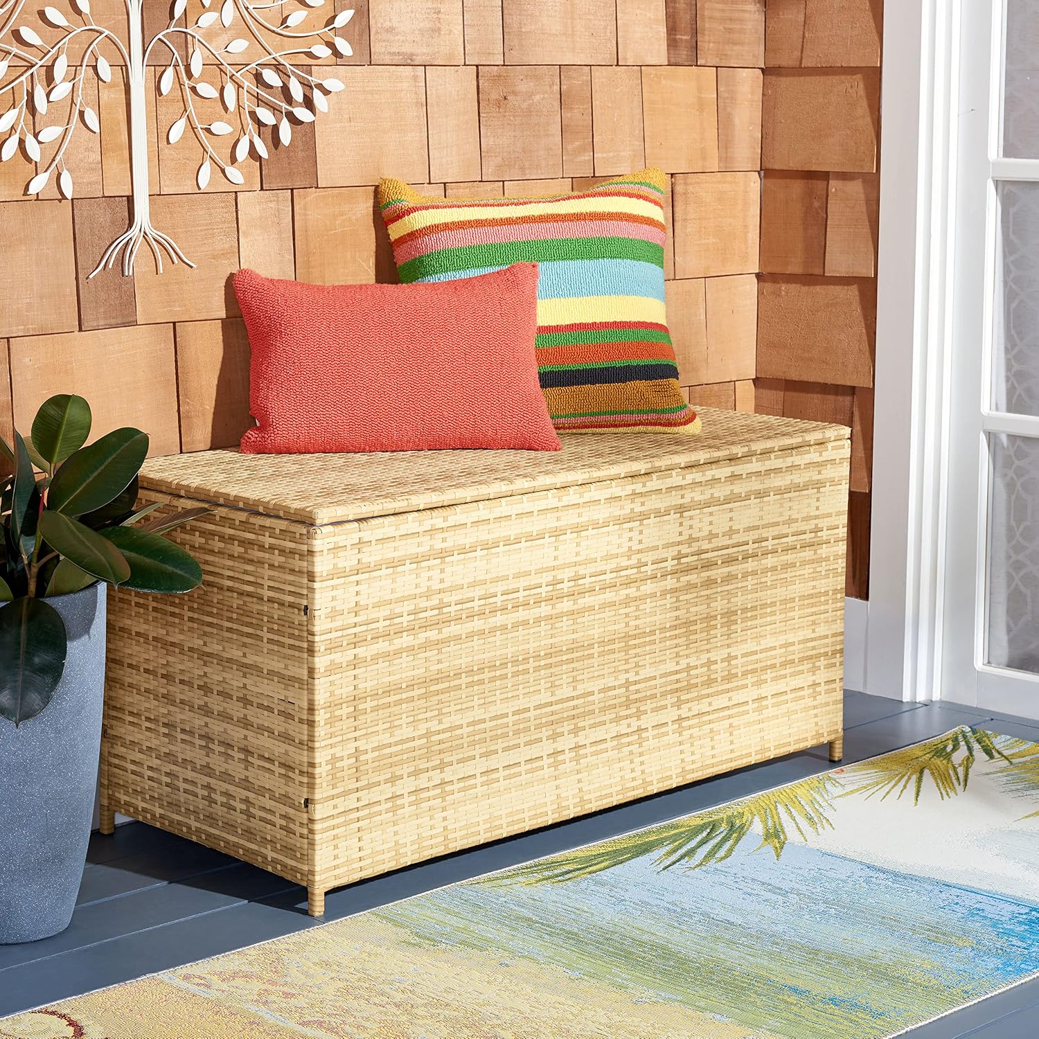 SAFAVIEH Outdoor Collection Oliveira Natural/White Cushion Box