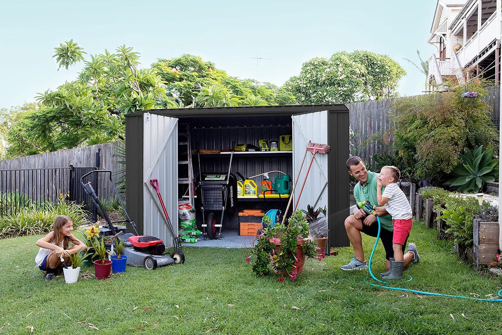 Absco Premier Storage Sheds, 10'x7' Metal Garage, DIY Backyard Shed, Utility Tool Storage, Weather & Wind Resistant Aluminum Panels & Steel Frame, Maintenance-Free, 12 Year Warranty, Monument Gray