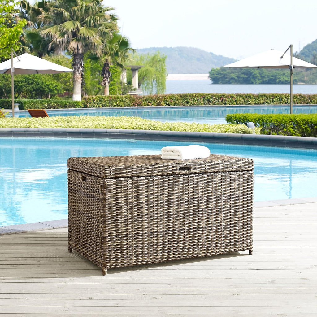 Crosley Furniture Bradenton Wicker Outdoor Storage Box for Patio Furniture Cushions, Pool Floats, Garden Tools, Brown