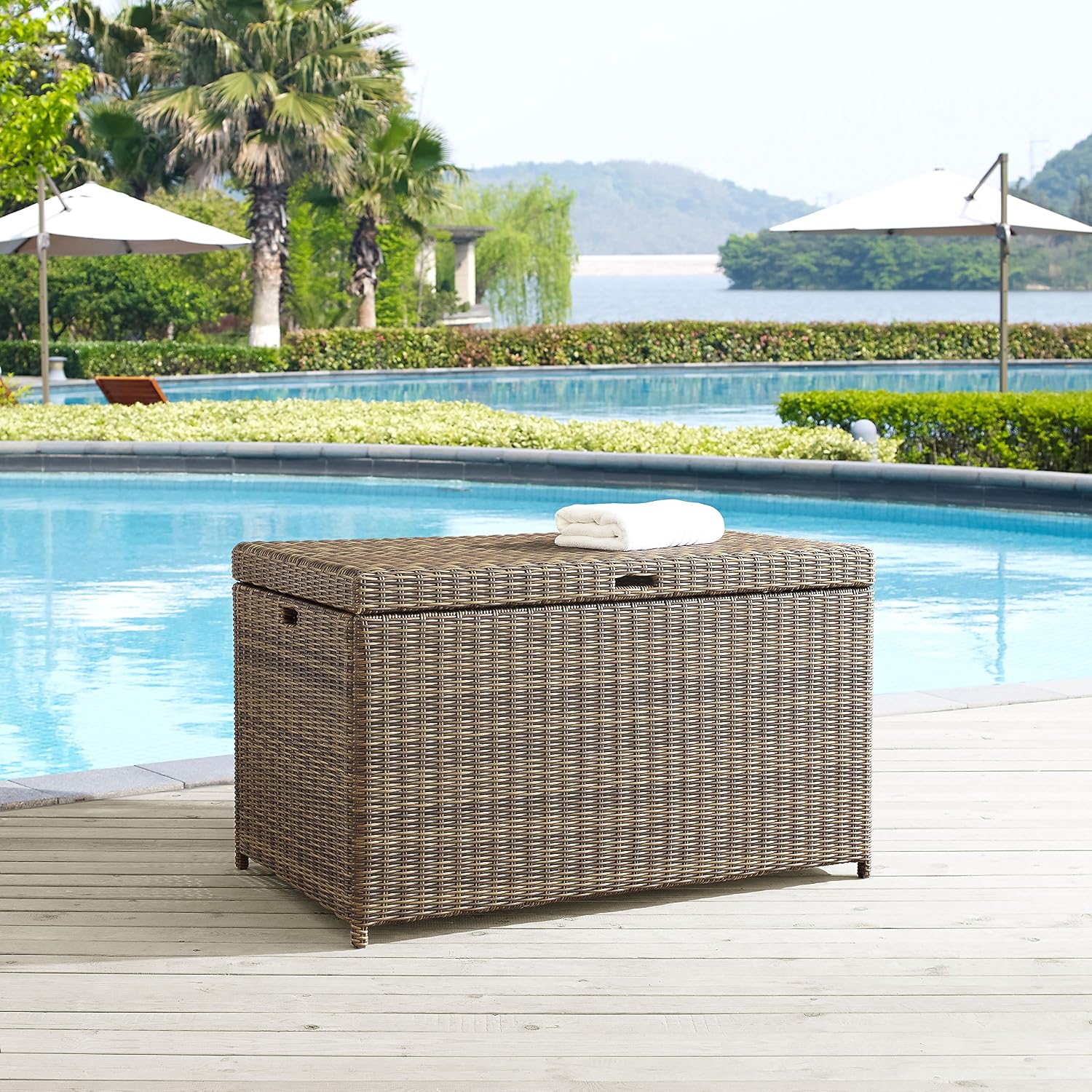 Crosley Furniture Bradenton Wicker Outdoor Storage Box for Patio Furniture Cushions, Pool Floats, Garden Tools, Brown