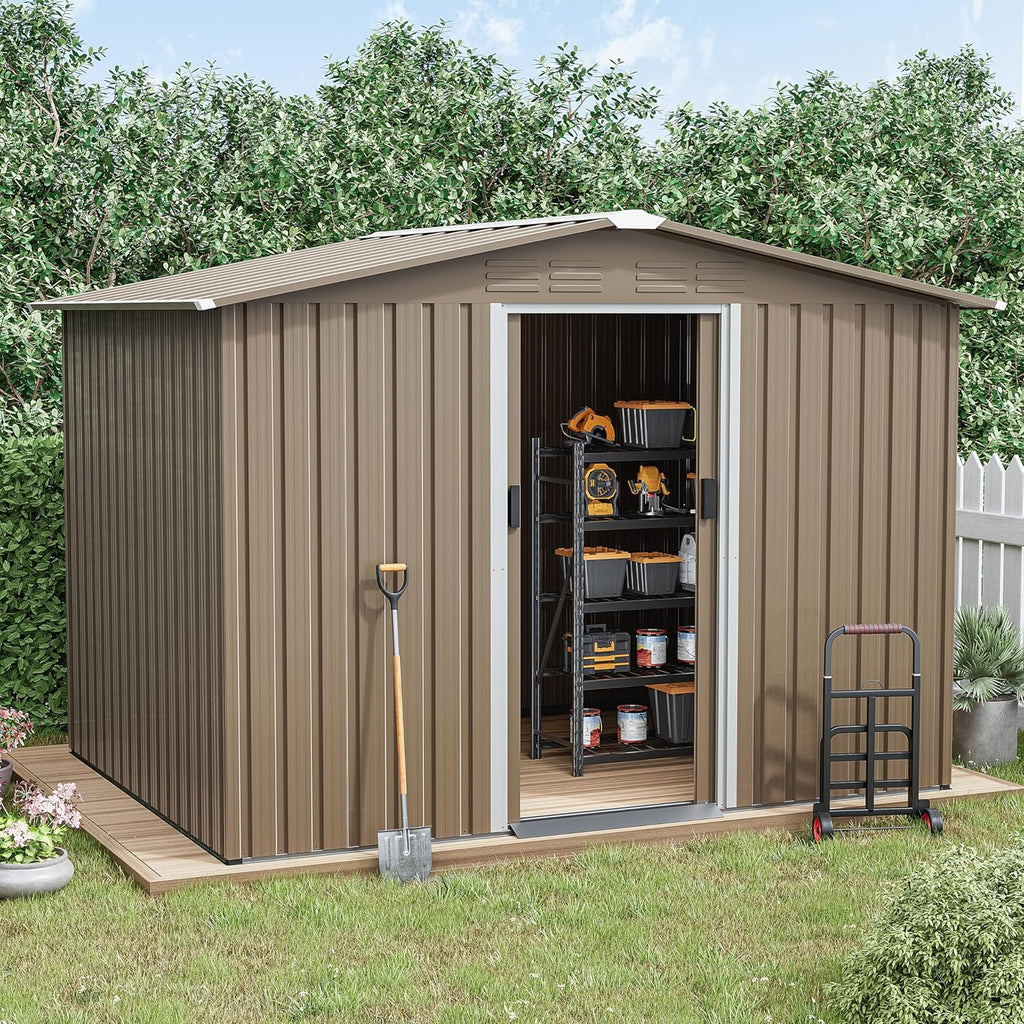 Kurapika Outdoor Storage Shed, 8x6FT Large Metal Tool House with Opening and Lockable Door, for Garden, Patio, Backyard, Lawn